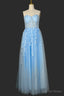 Light Blue Sweetheart Tulle Lace Prom Dress Long Prom Dresses