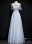 Light Blue Tulle A Line Long Prom Dress, Blue Prom Dresses