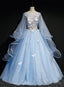 Light Blue Tulle A Line Prom Dress Blue Sweet 16 Gowns with Flowers prom Dresses shops
