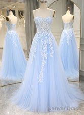 Light Blue Tulle A-Line Prom Dress Party Dress With Lace, Light Blue Prom Dress