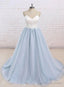 Light Blue Tulle and White Top Long Wedding Prom Gown, Straps Junior Prom Dresses