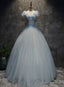 Light Blue Tulle Long Prom Dress Prom Dress, Blue Tulle Prom Dresses with Flowers