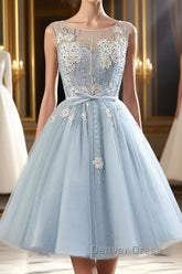 Light blue tulle short prom Dresses, blue homecoming Dresses