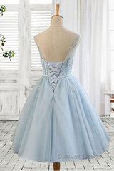 Light blue tulle short prom Dresses, blue homecoming Dresses
