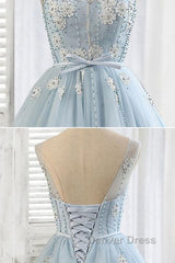 Light blue tulle short prom Dresses, blue homecoming Dresses
