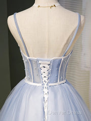 Light Blue Tulle Sweetheart Straps Party Dresses, Light Blue Homecoming Dresses