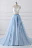 Light Blue Tulle V Back Long Prom Dress with Bow, Blue Prom Dress Wedding Prom Dresses