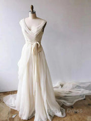 Light Champagne Chiffon Long Wedding Dresses