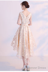 Light Champagne Lovely Lace High Low Homecoming Dress, New Short Prom Dress