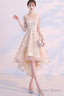 Light Champagne Lovely Lace High Low Homecoming Dress, New Short Prom Dresses
