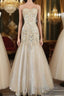 Light Champagne Mermaid Sweetheart Neck Beaded Tulle Long Ball Dress Vintage Prom Dresses