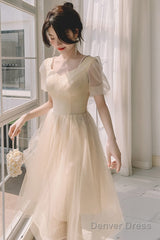Light Champagne Short Homecoming Dress, Cute Tulle Short Prom Dress