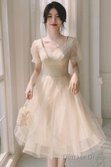 Light Champagne Short Homecoming Dress, Cute Tulle Short Prom Dress