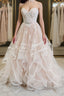 Light champagne tulle lace long prom Dress champagne Prom Dresses
