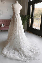 Light Champagne Tulle Lace Long Prom Dress, Champagne Wedding Dress