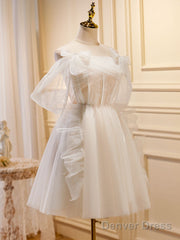 Light Champagne Tulle Short Prom Dress, Champagne Homecoming Dresses