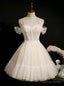 Light Champagne Tulle Short Prom Dress, Puffy Tulle Lace Homecoming Dresses