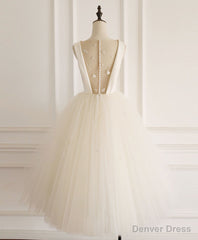 Light Champagne Tulle Short Prom Dress Tulle Homecoming Dress