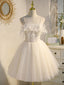 Light Champagne Tulle Short Prom Dress, Tulle Puffy Homecoming Dresses