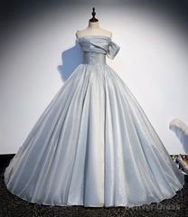 Light Gray Satin Long Ball Gown Quinceanera Dresses