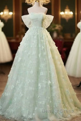 Light Green Lace Sweetheart Long Formal Dresses Prom Dresses Off Shoulder A Line Floor Length Beautiful