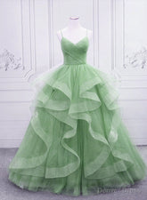 Light Green Layers Tulle Straps Long Formal Dress, Light Green Sweet 16 Gown