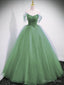 Light Green Off Shoulder Princess Long Prom Dresses, Green Sweet 16 Gowns