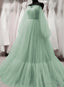 Light Green Puffy Sleeves Tulle Long Prom Dress Green Prom Dress shops