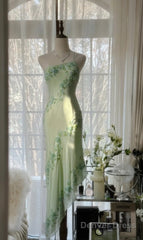 Light Green Simple Bodycon Dress One Shoulder Chiffon Applique Beaded Prom Dress