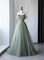 Light Green Sweetheart Beaded And Flowers Prom Dress, Tulle Green Prom Dresses