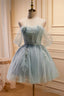 Light Green Sweetheart Sequins Tulle Prom Dress, Green Homecoming Dresses