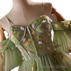 Light Green Sweetheart Tulle Floral Homecoming Dress, Green Short Prom Dress