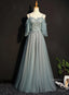 Light Green Tulle A Line Off Shoulder Prom Dress, Long Prom Dresses
