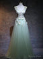 Light Green Tulle Long Prom Dress, A Line Floor Length Prom Dresses