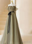 Light Green Tulle Off Shoulder with Flowers A Line Prom Dress Green Prom Gown prom Dresses shops