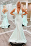 Light Green V-Neck Satin Mermaid Prom Dress