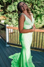 Light Green V Neck Sequins Mermaid Prom Dresses