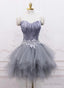 Light Grey Feather and Tulle Short Prom Dress, Lovely Homecoming Dresses