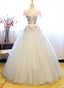 Light Grey Tulle Prom Dresses, Grey Sweet 16 Flowers Gowns