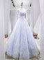 Light Lace Long Prom Dress, A Line Cap Sleeves Beaded Prom Dresses