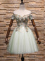 Light Mint Green Knee Length Floral Lace Sweetheart Prom Dress, Tulle Short Homecoming Dresses
