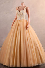 Light Orange Quinceanera Dresses Beaded Appliques A-line Tulle Long Ball Gowns Prom Dresses
