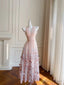 Light Pink A Line Halter Butterfly Appliques Tulle Prom Dress