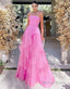 Light Pink A Line Strapless Organza Prom Dresses