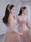 Light Pink And Sequins Sweetheart Long Prom Dress, Pink Prom Dresses
