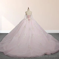 Light Pink Ball Gown Appliqued Quinceaera Dresses