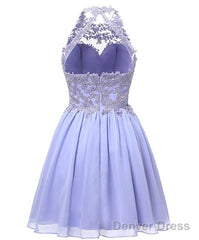 Light Pink Halter Chiffon Lace Applique Party Dress, Handmade Formal Dress