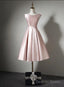 Light Pink Tea Length Satin Wedding Prom Dress, Pink Prom Dress, Homecoming Dresses
