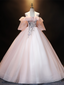 Light Pink Tulle Puff Sleeve Spaghetti Straps Quinceanera Dresses