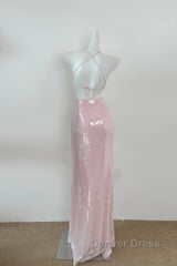 Light Pink V Neck Sheath Sequined Prom Dresses Birthday Dresses
